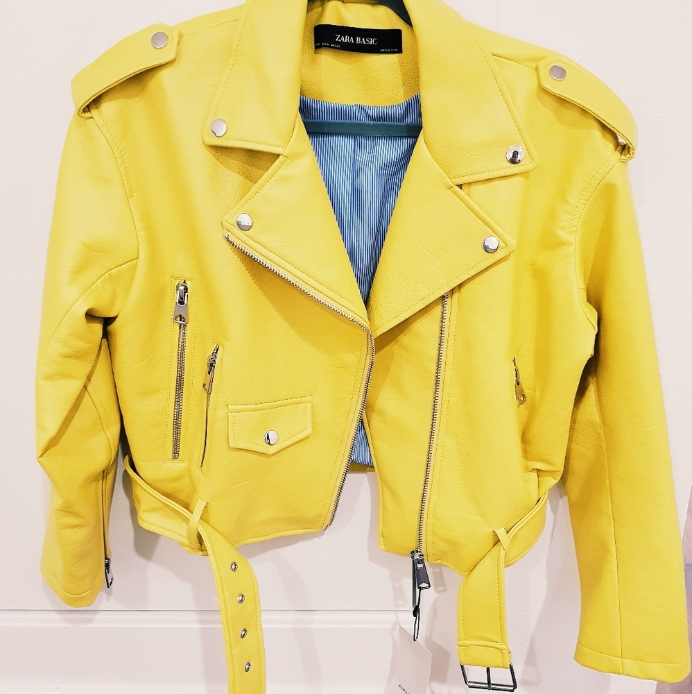 ZARA YELLOW MOTO  FAUX LEATHER JACKET